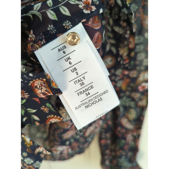 Nicholas Floral Silk High Neck Blouse Size 2 - Picture 5 of 7